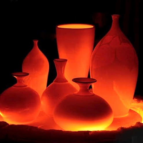 ceramic pieces being fired in a kiln